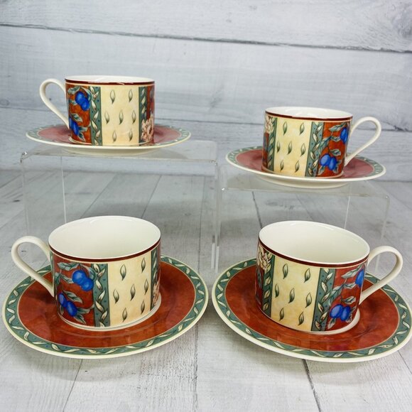 PTS international Interiors PROVENCE Fruit Porcelain 8oz Cups & Saucers Set 4 - Picture 2 of 16